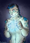  2016 5_fingers alicefrainer anthro biped eyebrows feline fur hair humanoid_hands leopard magic male mammal navel nude signature simple_background snow_leopard snowflake victory_(texdot) 