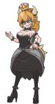  1girl animated bare_shoulders black_dress blonde_hair blue_eyes blush bowsette bracelet breasts cleavage collar crown dress earrings high_heels horns jewelry large_breasts mario_(series) muhut nail_polish nintendo open_mouth pointy_ears solo spiked_bracelet spiked_collar spikes super_crown thighhighs 