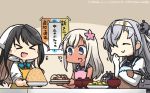  &gt;_&lt; :d apron aqua_bow aqua_neckwear black_hair black_sailor_collar blonde_hair blue_apron blue_eyes bodysuit bow bowtie chou-10cm-hou-chan_(suzutsuki's) clothes_writing commentary_request dated eyebrows_visible_through_hair fang food hachimaki hair_between_eyes hamu_koutarou headband highres holding kantai_collection long_hair multiple_girls naganami_(kantai_collection) open_mouth pink_apron pink_hair rice ro-500_(kantai_collection) sailor_collar school_uniform serafuku silver_hair smile suzutsuki_(kantai_collection) translation_request v-shaped_eyebrows white_bodysuit white_headband yellow_apron 