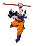  bitz777 black_eyes black_hair boots clenched_hands dougi dragon_ball dragon_ball_z fingernails full_body holding looking_away male_focus nyoibo profile shaded_face short_hair simple_background son_gokuu spiked_hair white_background wristband 