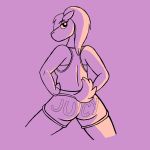  anthro booty_shorts bra butt camelid clothed clothing cloven_hooves crocodilianbooty female fur hair hooves juicy_couture looking_at_viewer looking_back mammal ponytail power_stance racerback_tank_top simple_background sports_bra underwear vicuna 