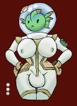  2018 anthro bandage big_breasts big_bulge breasts bulge clothed clothing dickgirl digital_media_(artwork) fin fish frooby intersex marine nipples outline penis simple_background solo standing suit 