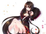  ara_han black_hair blush breasts claws detached_sleeves devi_(elsword) elsword fur_collar hair_between_eyes highres large_breasts long_hair petals smile thighs xes_(xes_5377) yellow_eyes 