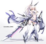 areolae ayanami_(azur_lane) azur_lane bangs bare_shoulders belt belt_buckle blue_sailor_collar blue_skirt blush boots breasts buckle commentary_request copyright_name crop_top detached_sleeves dual_wielding fingernails gradient gradient_background grey_background grey_footwear groin hair_between_eyes headgear high_ponytail highres holding holding_sword holding_weapon karukan_(monjya) long_hair long_sleeves mechanical_boots medium_breasts navel panties parted_lips pleated_skirt ponytail red_eyes remodel_(azur_lane) revision sailor_collar school_uniform serafuku shadow shirt skirt sleeveless sleeveless_shirt sleeves_past_wrists solo standing sword thighhighs underwear very_long_hair weapon white_background white_belt white_legwear white_panties white_shirt wide_sleeves yellow_neckwear 