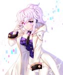  cloak electricity elsword eyebrows_visible_through_hair genderswap genderswap_(mtf) gloves highres mastermind_(elsword) necktie open_mouth ponytail sidelocks white_hair xes_(xes_5377) 