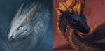  2018 allagar blue_scales digital_media_(artwork) dragon duo headshot_portrait horn portrait scales spines yellow_eyes 