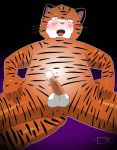  abstract_background anus balls black_eyes blush butt erection feline fur hands_on_thighs humanoid_penis lopsided_penis male mammal orange_fur penis pink_nose presenting presenting_anus slightly_chubby solo spread_legs spreading striped_fur stripes theunokcringe tiger tongue tongue_out whiskers 