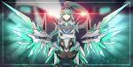  armor bangs breasts crossed_arms earrings eyebrows_visible_through_hair green_eyes green_hair gunbuster_pose jewelry large_breasts long_hair looking_at_viewer mecha mechanical_wings pneuma_(xenoblade_2) ponytail ravenide sidelocks siren_(xenoblade) smile spoilers wings xenoblade_(series) xenoblade_2 