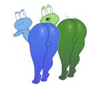  amphibian backsack balls big_butt blue_skin blush butt frog green_balls green_skin looking_back male open_mouth presenting presenting_hindquarters rhythm_heaven simple_background smile sqoon tiptoes twerking white_background white_eyes 