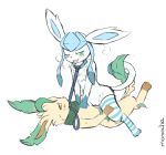  blush clothed clothed_feral clothing cowgirl_position cute eeveelution female female_on_top feral feral_on_feral fur glaceon green_eyes hand_on_chest leafeon leash lying male male/female male_penetrating momocha nintendo on_back on_top open_mouth penetration penis petplay pok&eacute;mon pok&eacute;mon_(species) pussy roleplay scarf sex simple_background smile sweat vaginal vaginal_penetration video_games white_background white_fur 