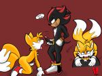  big_butt big_thighs blush butt deep_throat handjob kneeling male male/male miles_prower open_mouth oral sex shadow_the_hedgehog sonic_(series) taillove_(artist) teasing 