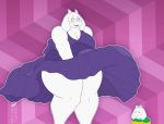  anthro asriel_dreemurr big_breasts blush breasts cleavage clothed clothing cute_fangs dress duo embarrassed female gravityinbound male mother mother_and_son not_impressed overweight overweight_female parent solo_focus son thick_thighs toriel undertale video_games 