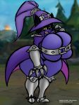  2018 anthro artistorphy belt big_breasts breasts cat covering eyelashes feline female hair huge_breasts hyper league_of_legends looking_at_viewer mammal riot_games skullman777 solo veigar video_games yordle 