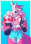  anthro big_breasts breast_fondling breasts canid canine clothed clothing collar crackiepipe disembodied_hand duo female fondling fox hand_on_breast huge_breasts mammal nipple_bulge open_mouth smile solo_focus standing wet_clothing 