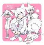  ... 1other animal_ears anxiety_fox borrowed_character character_name fang fox_ears grey_pants heterochromia hood hoodie lying on_stomach original pants paw_shoes personification pink_background rem_(artist) sad shoes simple_background sitting spoken_ellipsis tail tongue tongue_out 