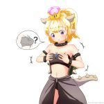  2018 ? animal_humanoid blonde_hair blush bowser bowsette_meme bracelet clothed clothing collar crossgender draconic_(pixiv) female flat_chested hair horn humanoid jewelry koopa mario_bros nintendo scalie simple_background solo speech_bubble spiked_armlet spiked_bracelet spiked_collar spikes super_crown video_games 