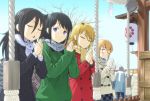  ;) argyle argyle_scarf black_coat black_hair blonde_hair blush coat crowd duffel_coat eyes_closed freckles fur_scarf green_jacket happy_new_year hatsumoude ichikawa_masahiro jacket kuroki_tomoko looking_at_another mittens multiple_girls new_year one_eye_closed own_hands_together plaid plaid_scarf plaid_skirt praying purple_eyes red_coat scarf shrine sideways_glance skirt smile tamura_yuri tanaka_mako triangle_mouth uchi_emiri watashi_ga_motenai_no_wa_dou_kangaetemo_omaera_ga_warui! white_coat yellow_scarf yoshida_masaki 