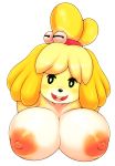  animal_crossing anthro big_breasts blush breasts canine dog female isabelle_(animal_crossing) mammal nintendo nipples nude simple_background smile solo video_games white_background 