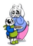  animated_skeleton anthro bone boss_monster bovid caprine clothed clothing cooking duo female floppy_ears food friends fully_clothed goat happy lustyangelpeach male mammal pie sans_(undertale) skeleton toriel undead undertale video_games 