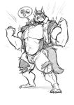  anthro big_muscles black_and_white canine clothed clothing food heartlessfang kurowhagon male mammal monochrome muscular muscular_male sketch solo torn_clothing were werewolf wolf 