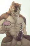  anthro big_muscles birthday canine grin heartlessfang_(character) hi_res looking_at_viewer male mammal muscular muscular_male nude penis rrowdybeast smile solo were werewolf wolf 