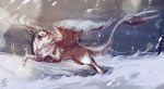  2016 avian day digital_media_(artwork) feathered_wings feathers feral fur gryphon outside ravoilie sky snow snowing solo standing white_feathers white_fur wings 