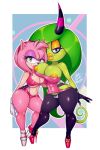 2017 2:3 absurd_res amy_rose animal_humanoid anthro areola bedroom_eyes big_breasts big_lips bimbofication black_skin blue_eyes breast_squish breasts breasts_frottage camel_toe captain_jerkpants clothed clothing duo eyelashes eyeshadow female female/female footwear fur gloves green_eyes green_hair green_skin hair half-closed_eyes hand_on_hip hedgehog hi_res high_heels horn huge_breasts humanoid lips lipstick long_eyelashes looking_at_viewer makeup mammal navel nipple_bulge nipple_slip nipples pink_fur pink_hair pink_lipstick puffy_nipples seductive shoes shorts skimpy smile sonic_(series) standing stripes thick_lips thick_thighs thong tight_clothing voluptuous wide_hips zeena zeti 