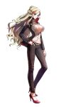  1girl blonde_hair blue_eyes breasts cleavage god_eater god_eater_3 high_heels hilda_henriquez large_breasts long_hair navel official_art tagme 