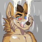  3d_glasses atari_(character) brown_fur canine cum fur green_eyes licking male mammal maned_wolf skyfox911 solo tongue tongue_out 