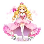  blonde_hair breasts cleavage commentary crown crownette dress flower full_body highres jewelry long_hair looking_at_viewer marchen_noir mario_(series) necklace new_super_mario_bros._u_deluxe personification pink_eyes simple_background solo staff super_crown thighhighs white_background 