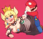  1boy 1girl animated animated_gif berg black_dress blonde_hair blue_eyes blush borrowed_design bouncing_breasts bowsette breasts cleavage clothed_sex collar crown dress forked_eyebrows happy_sex horns large_breasts leg_up mario mario_(series) new_super_mario_bros._u_deluxe nintendo ponytail sex sharp_teeth smile spiked_collar spikes super_crown super_mario_bros. sweatdrop teeth 