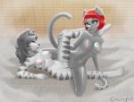  2018 anthro anthro_on_anthro breasts creamycat duo eyes_closed eyewear feline female female/female fur glasses green_eyes grey_fur grey_hair hair licking licking_lips mammal navel navel_piercing nipples open_mouth piercing pussy reclining red_hair sex short_hair shower shower_sex spread_legs spreading striped_fur stripes tiger tongue tongue_out tribadism water wet wet_fur 