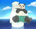  belly black_nose blush clothing duo male mammal mohumohuotou okatana overweight overweight_male panda panda-kun polar_bear privateotou shirokuma shirokuma_cafe swimsuit ursine water wet 