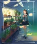  bag blush brown_hair ddal long_hair necktie original plant ponytail red_eyes revision school_bag school_uniform skirt solo tomato 