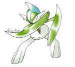  2016 3_fingers 3_toes ambiguous_gender artsy-theo biped blade_arm blue_body cheek_tuft crest digital_drawing_(artwork) digital_media_(artwork) featureless_crotch fighting_stance front_view full-length_portrait gallade green_body humanoid leaning leaning_forward lighting looking_up multicolored_body nintendo not_furry nude pok&eacute;mon pok&eacute;mon_(species) portrait pose pseudo_clothing red_body shadow signature simple_background solo spikes spread_legs spreading standing style_parody toes toony tuft video_games white_background white_body white_eyes wide_stance 