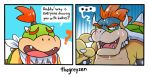  ? anthro bowser bowser_jr. english_text father hair horn humor koopa male mario_bros nintendo open_mouth parent red_hair scalie shame son sweat text thegreyzen video_games young 