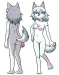 animal_crossing anthro blue_eyes breasts canine chest_tuft clothed clothing female fur hair hand_on_hip hi_res mammal nintendo nipples nude pussy shaved_pussy simple_background smile solo star★man tuft video_games white_background white_fur white_hair whitney_(animal_crossing) wolf 
