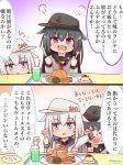  2koma akatsuki_(kantai_collection) anchor_symbol black_hat blue_eyes comic commentary dated flat_cap food hammer_and_sickle hat hibiki_(kantai_collection) highres kantai_collection long_hair long_sleeves miccheru mini_flag multiple_girls neckerchief okosama_lunch open_mouth purple_eyes remodel_(kantai_collection) school_uniform serafuku silver_hair star translated twitter_username verniy_(kantai_collection) white_hat z-flag 