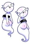  2018 aged_up bottomless breasts butt carrie_krueger cartoon_network clothed clothing collage digital_media_(artwork) disfigure female floating ghost hair hair_over_eye hi_res humanoid looking_aside looking_back navel not_furry rear_view short_hair simple_background slightly_chubby solo spirit the_amazing_world_of_gumball tube_top under_boob white_hair white_skin 