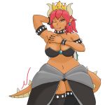  2018 alternate_species animal_humanoid big_breasts bowser bowsette_meme breasts clothed clothing collar colored crossgender digital_media_(artwork) female hair horn huge_breasts humanoid koopa looking_at_viewer mario_bros nintendo red_hair scalie shaded solo spiked_collar spikes super_crown thick_thighs video_games zieis 