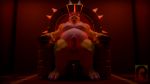  3d_(artwork) anthro balls belly bowser chair claws digital_media_(artwork) hair koopa looking_at_viewer male mario_bros musclegut nintendo nipples nude penis reyriders scalie sitting smile solo spikes throne video_games 