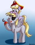  2018 anibaruthecat cutie_mark daughter derpy_hooves_(mlp) dinky_hooves_(mlp) duo equine feathered_wings feathers female feral friendship_is_magic gradient_background hi_res mammal mother mother_and_daughter my_little_pony open_mouth parent pegasus pirate_hat simple_background wings young 