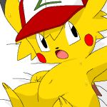  2014 ashchu hat looking_at_viewer male nintendo nude open_mouth pasaran pikachu pok&eacute;mon pok&eacute;mon_(species) solo sweat video_games 