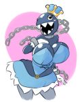  2018 alternate_species anthro big_breasts blush breasts chain chain_chomp clothed clothing digital_media_(artwork) elpatrixf female hi_res huge_breasts humanoid looking_at_viewer mario_bros nintendo not_furry open_mouth sharp_teeth simple_background smile solo super_crown teeth thick_thighs video_games 