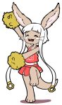  2018 ambiguous_gender anthro barefoot brown_fur cheerleader digital_media_(artwork) eyes_closed fur hair lagomorph made_in_abyss mammal nanachi paws pompoms pose ren-chon simple_background smile solo whiskers white_hair 