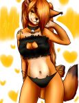  &lt;3 2017 aleksikashvets anthro bell bell_collar breasts canine cat_lingerie cleavage cleavage_cutout clothed clothing collar eyes_closed female fox fur hair hair_over_eye lingerie mammal orange_fur orange_hair panties portrait smile solo three-quarter_portrait underwear 