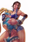  2girls back bearhug blonde_hair breasts brown_hair capcom crossover eyes_closed fauzy_zulvikar_firmansyah female female_only fingerless_gloves gloves kazama_asuka long_hair multiple_girls muscle muscular_female rainbow_mika street_fighter sweat tekken twintails 