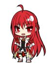  :d ahoge alice360 armored_boots bare_shoulders blush_stickers boots braid chibi collarbone commentary_request detached_sleeves disconnected_mouth elesis_(elsword) elsword eyebrows_visible_through_hair flat_color french_braid full_body grand_master_(elsword) hands_on_hips highres long_hair looking_at_viewer open_mouth red_eyes red_hair simple_background sketch_eyebrows smile solo standing tsurime very_long_hair white_background 