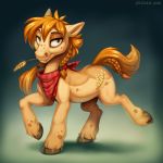  2018 braided_hair chewing_grass cutie_mark digital_media_(artwork) earth_pony equine fan_character feathering female feral fur hair hooves horse mammal my_little_pony object_in_mouth orange_eyes orange_hair pony simple_background smile solo standing wheat zazush-una 