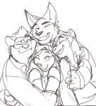  anthro biped canine clothed clothing eyewear feline female fully_clothed glasses group group_hug hug hyena jailbird jailbird_(character) jasminia_mirran lee_anders leopard lynx male mammal monochrome redisius_(baldrek) sketch snow_leopard standing wolf 